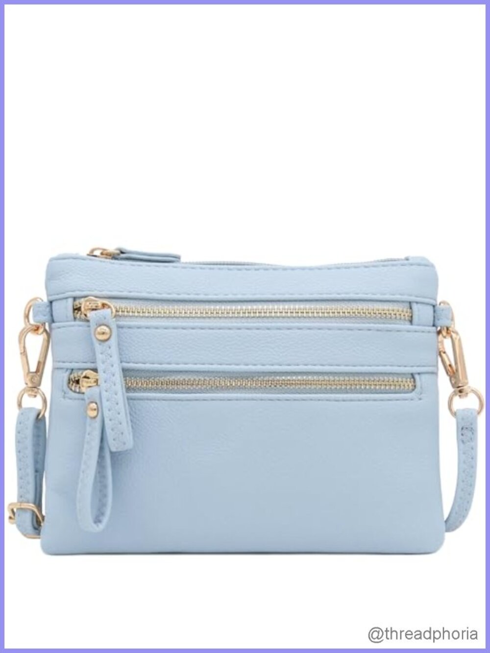 Faux Leather Wristlet Crossbody Bag with Multiple Zipper Pockets